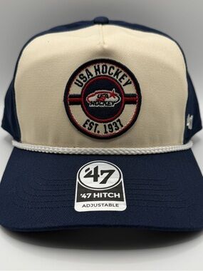 '47 Brand Hitch Rope Hat USA Hockey Snapback Cap Cream Blue Adjustable One Size